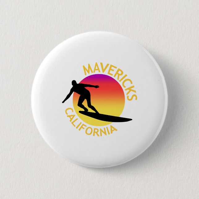 Mavericks Surfen Kalifornien Urlaub Button (Vorderseite)