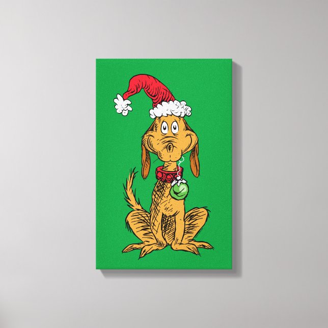 Max der Hund im Weihnachtsmann-Hut Leinwanddruck (Vorderseite)