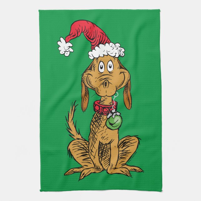 Max der Hund mit Santa-Hut Geschirrtuch (Vertikal)
