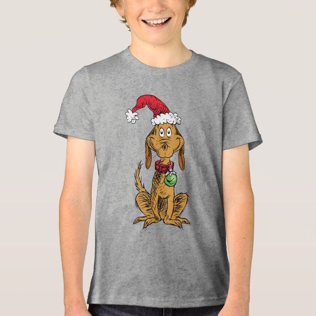 Max der Hund mit Santa-Hut Tri-Blend Shirt (Vorderseite)