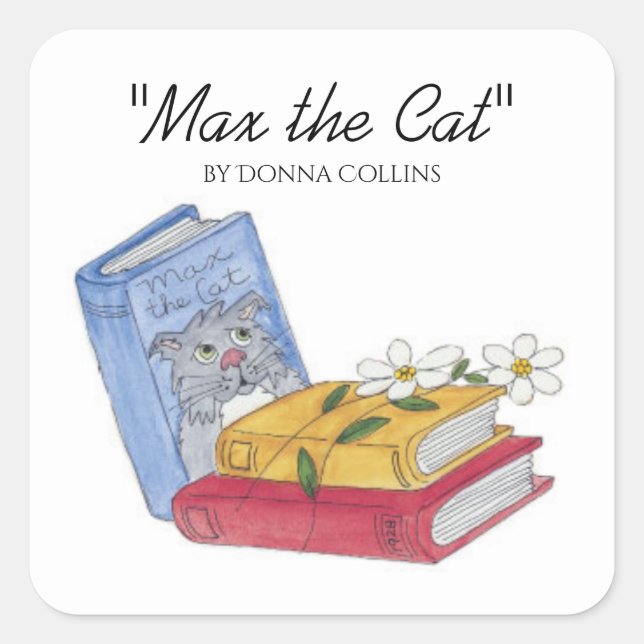 Max. der Katzen-Buchkleber Quadratischer Aufkleber (Vorderseite)
