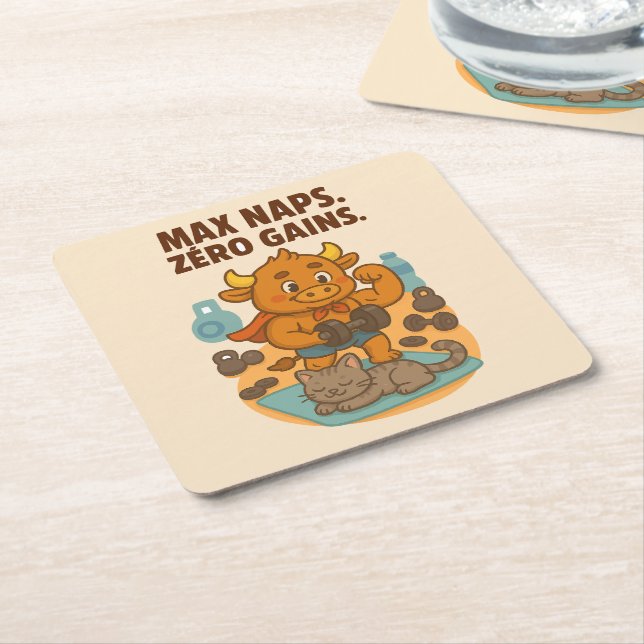 Max Nickerchen, Null Gains - Funny Bullio Gym Cat Rechteckiger Pappuntersetzer (angewinkelt)