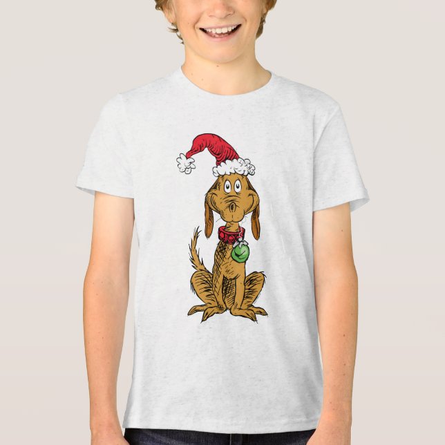 Max the Dog in Santa Hat Tri-Blend Shirt (Vorderseite)