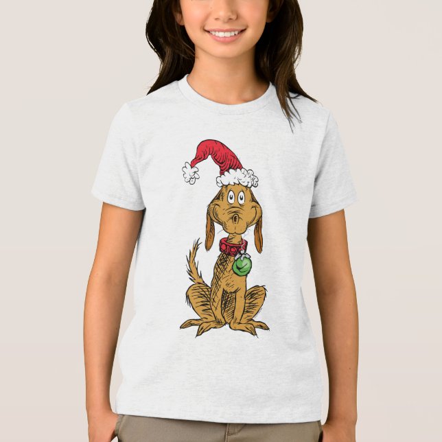 Max the Dog in Santa Hat Tri-Blend Shirt (Vorderseite)