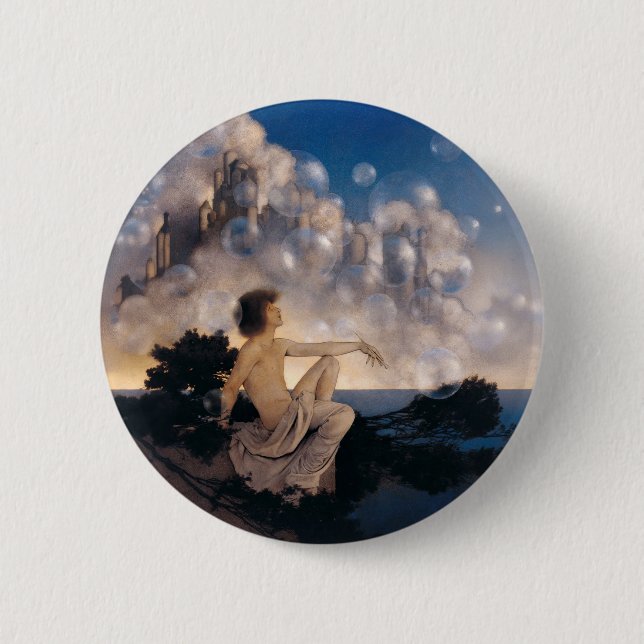 Maxfield Parrish Luftschlösser 1904 Vintage Fantas Button (Vorderseite)