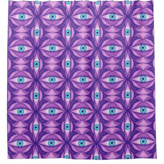 Maximalist Abstract Botanical Eye Pattern Purple Duschvorhang