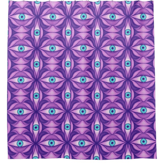 Maximalist Abstract Botanical Eye Pattern Purple Duschvorhang (Vorderseite)