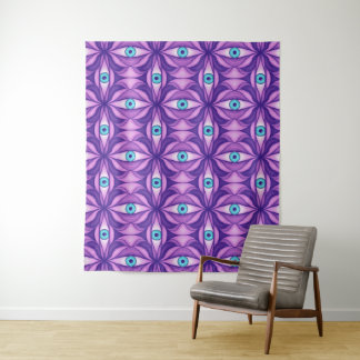 Maximalist Abstract Botanical Eye Pattern Purple Wandteppich