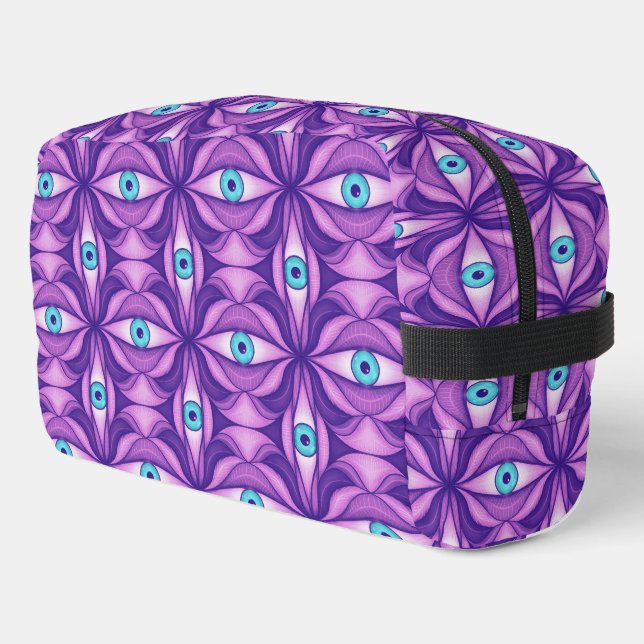 Maximalist Abstract Botanical Eye Pattern Purple Waschbeutel (Linke Seite)