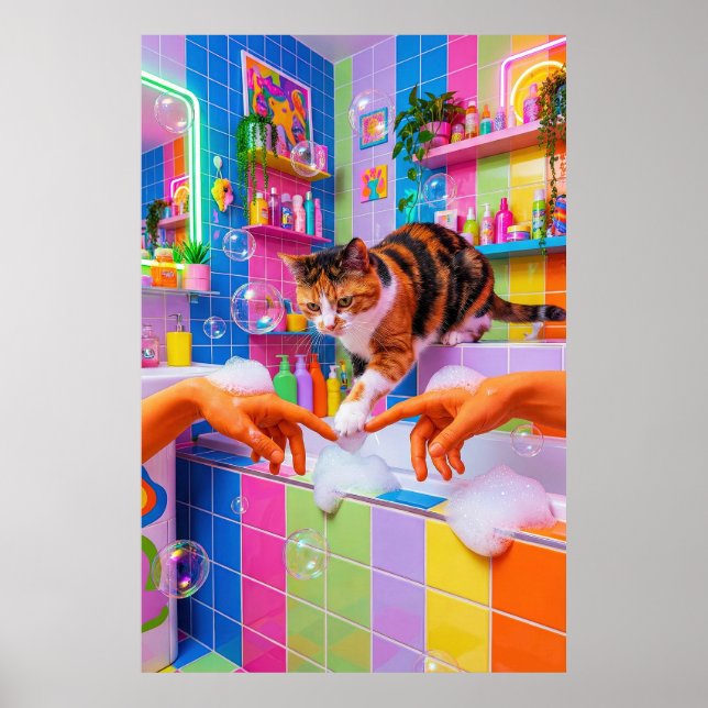 Maximalist Bathroom Wall Art, Calico Cat Poster (Vorne)
