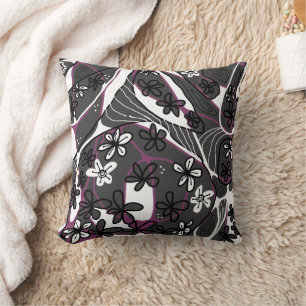 Maximalist Floral Neuro Art Magenta Grau Weiß Kissen