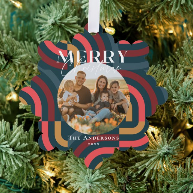 Maximalist Geometric Aquamarin Christmas Foto Ornament Karte (Insitu (Baum))
