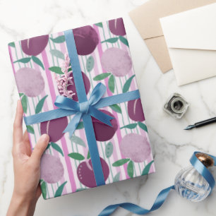 Maximalist Handgezeichnete Pflaumen und Streifen Geschenkpapier