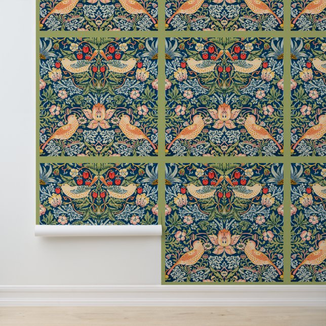 Maximalist Jewel & Feather Blue Gray Olive Tapete (Anwendung)
