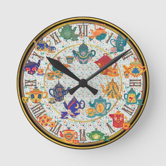 Maximalist Kitchen Decke Teatime Hütte Custom Runde Wanduhr (Vorderseite)
