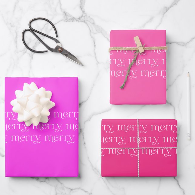 Maximalist Merry Bright Pinks und White Geschenkpapier Set (Vorderseite)