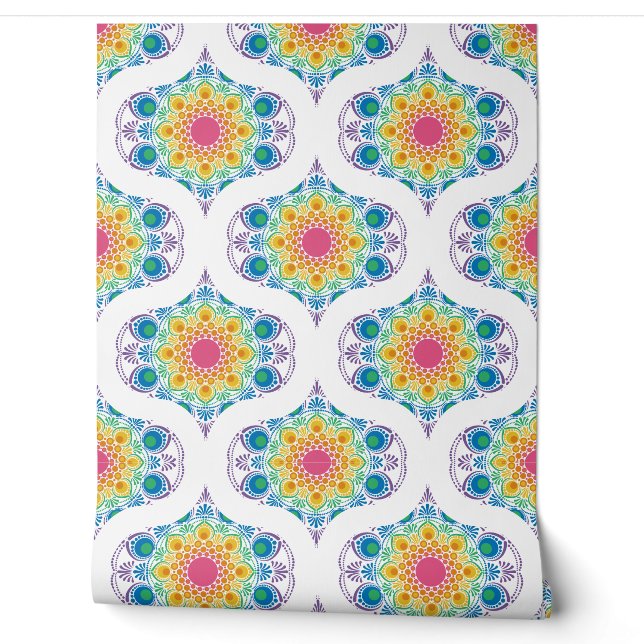 Maximalist Rainbow Floral Fountain Retro Ogee Tapete (Abrollen)