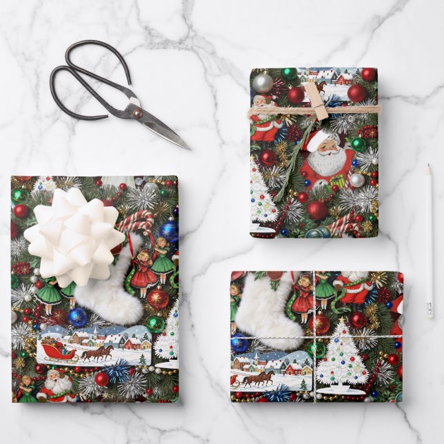 Maximalist Retro Christmas Collage Geschenkpapier Set (Vorderseite)