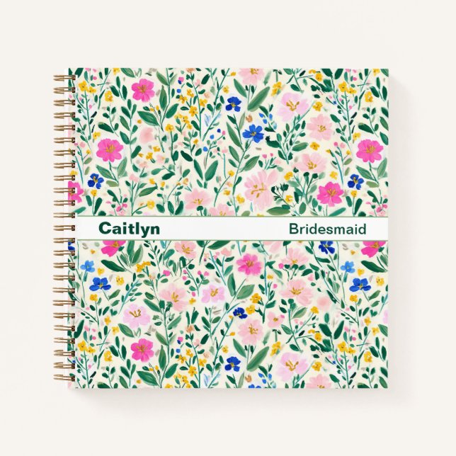 Maximalist Wildflower Floral Square Notizbuch (Vorderseite)
