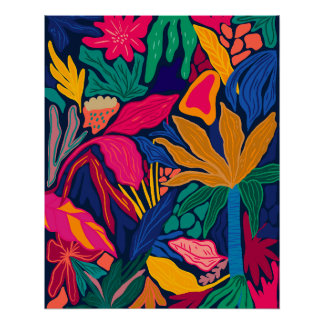 Maximalistisch leuchtend bunt blumengeschmückte Wa Poster