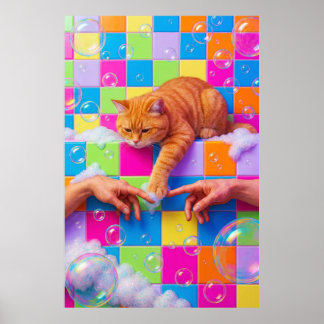 Maximalistische Badezimmer-Wandkunst, Orange Tabby Poster