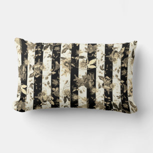 Maximalistische Beige-Blume Schwarz-weißer Streife Lendenkissen