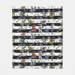 Maximalistische farbige Blume Schwarz-weißer Strei Fleecedecke