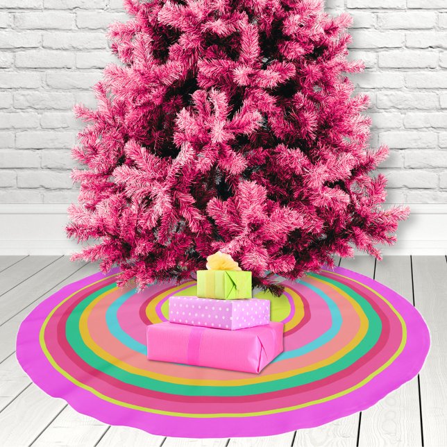 Maximalistische Kreise Vibranful Pink Polyester Weihnachtsbaumdecke (Fun modern multicolor tree skirt for your maximalist Christmas.)