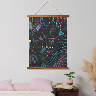 Maximalistischer Abstrakter Expressionismus Wandteppich Mit Holzrahmen