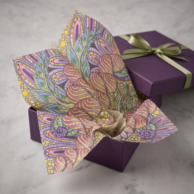 Maximalistischer Boho-Psychedelic-Swirl-Muster Seidenpapier (Von Creator hochgeladen)