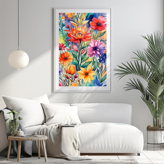 Maximalistischer Bunter Blumen-Kunstprint Poster (Maximalist Colorful Flowers Art Print)
