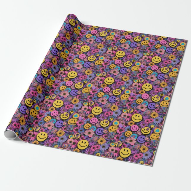 Maximalistischer Dopamine-Design-Layered-Smiley-Ic Geschenkpapier (Ungerollt)