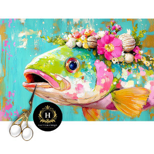 Maximalistischer Resort-Fisch-Werbefilm-Decoupage Seidenpapier