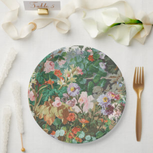 Maximalistischer Traum Vintage Dunkle Blumenmuster Pappteller