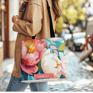 Maximalistisches Aquarell Lebende Blumenbäume Tasche