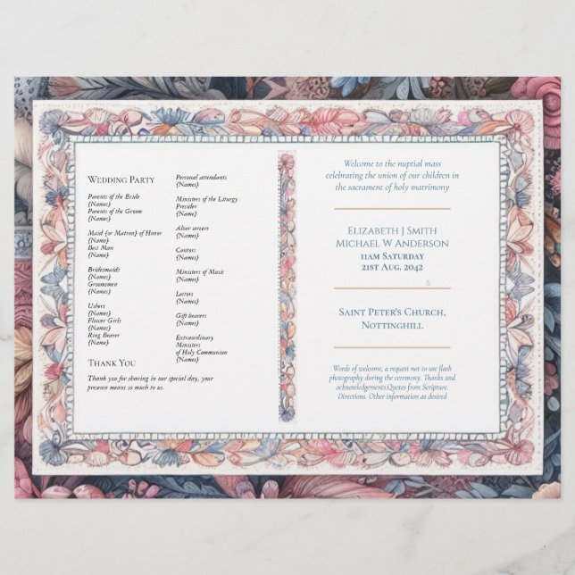 Maximalistisches Hochzeitsprogramm Shabby Chic Vin (Vorne)