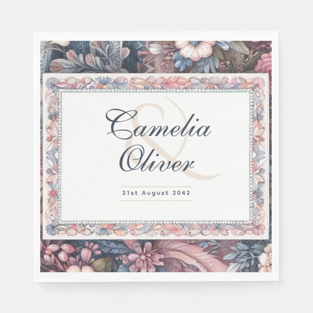 Maximalistisches Hochzeitstil mit Vintager Blumend Serviette (Vorderseite)