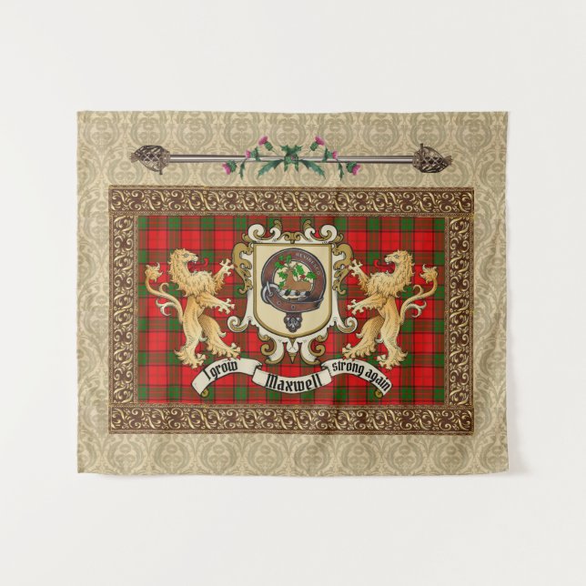 Maxwell Clan Abzeichen & Tartan w/Lions Tapestry Wandteppich (Vorderseite (Horizontal))