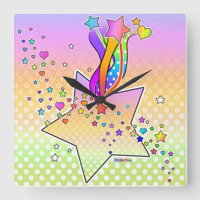 Maxxed Pop Art STAR WALL CLOCK Quadratische Wanduhr (Vorderseite)