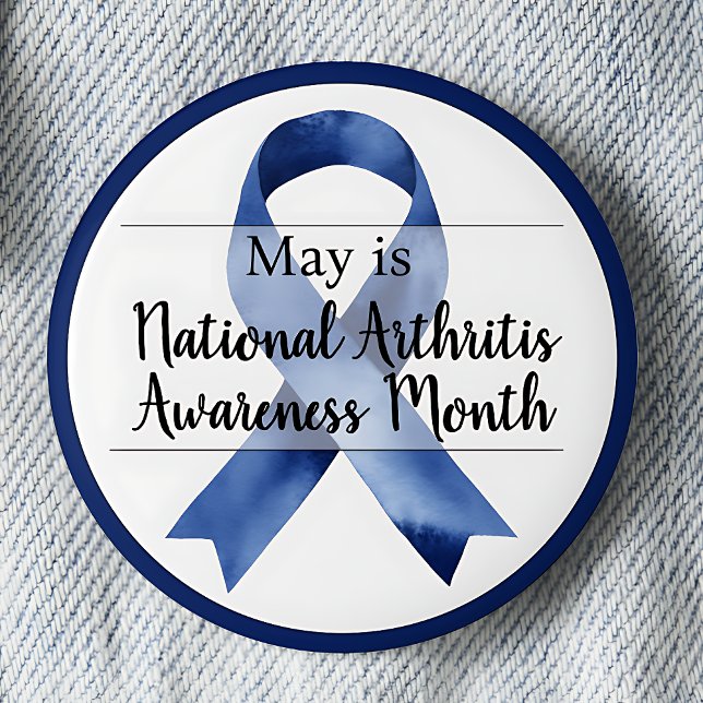 May Arthritis Sensibilisierungsmonat Button (Blue awareness ribbon. May is National Arthritis Awareness Month pinback button.)