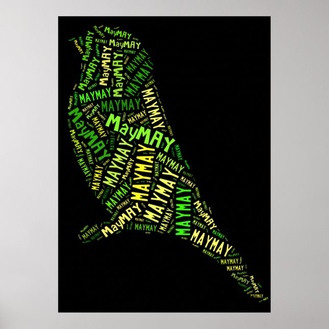 May Bird Word Cloud Black Green Typografy Poster (Vorne)