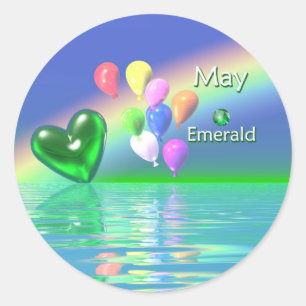 May Birthday Emerald Heart Runder Aufkleber