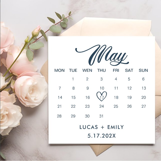 May Calendar Dark Blue Wedding Serviette (Von Creator hochgeladen)