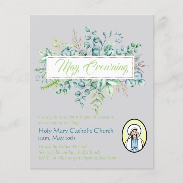 May Crowning lädt Jungfrau Mary Katholic ein (Vorderseite)