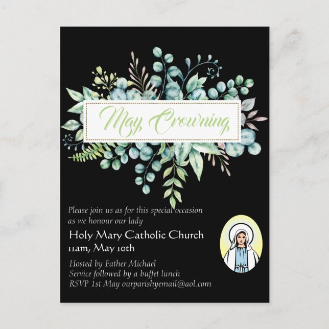 May Crowning lädt Jungfrau Mary Katholic ein Postkarte (Vorderseite)