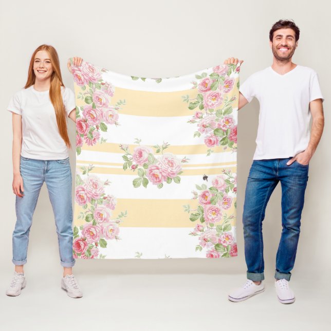 May Day Summer Roses buttercup stripe medium Fleecedecke (Beispiel)