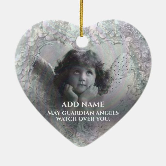 May Guardian Angels beobachtet dich Keramik Ornament (Hinten)