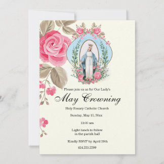 May Kroning Jungfrau Mary Scripture Pink Rose Einladung