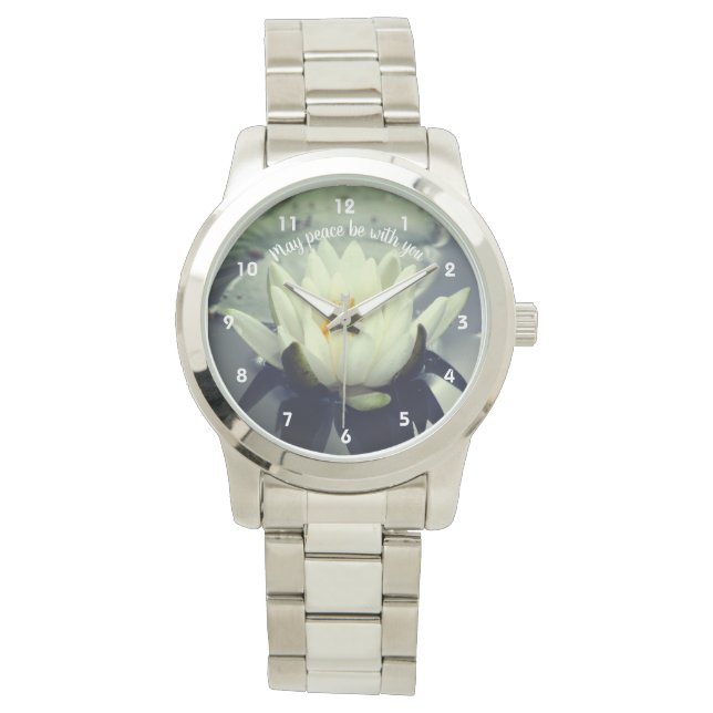 May Peace Be With You Lotus Inspirational   Armbanduhr (Vorderseite)