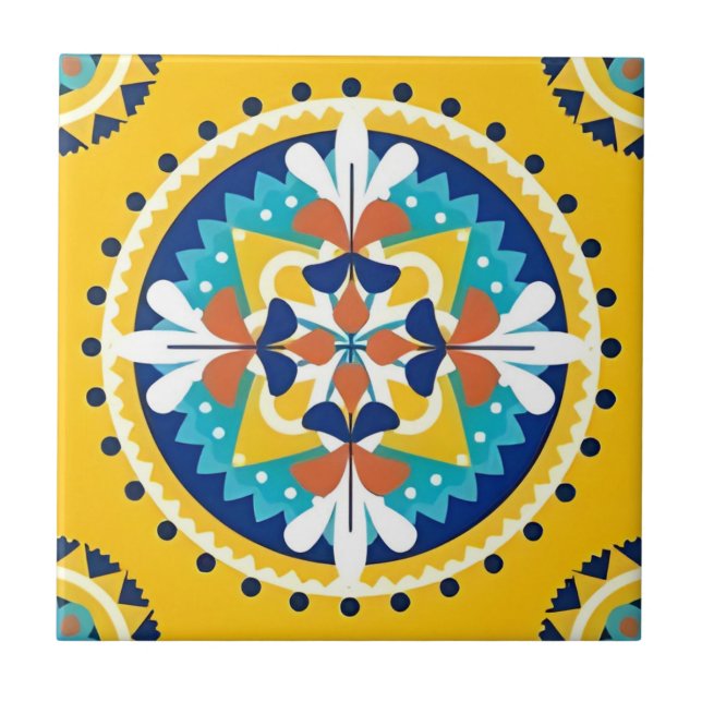 maya art jaune vert fleurs carreaux motifs (Devant)